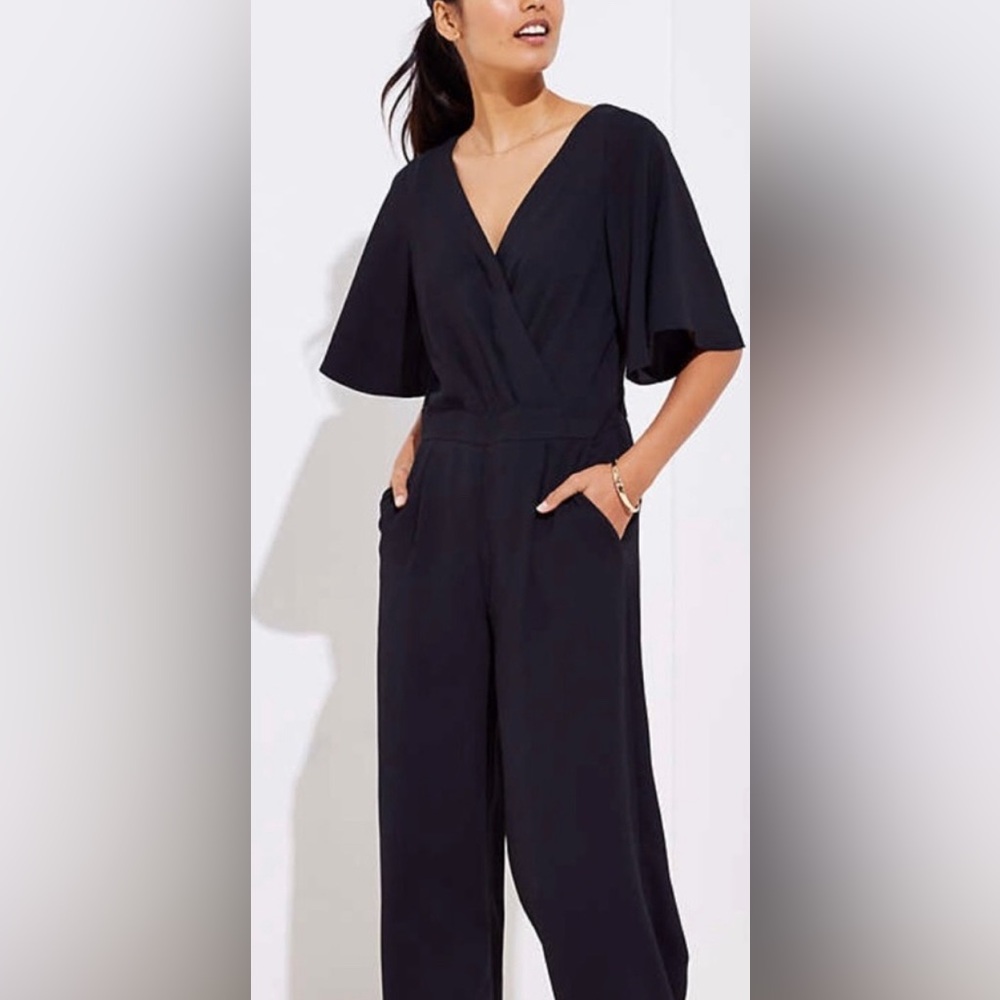 LOFT Black Wide leg Cropped Jumpsuit